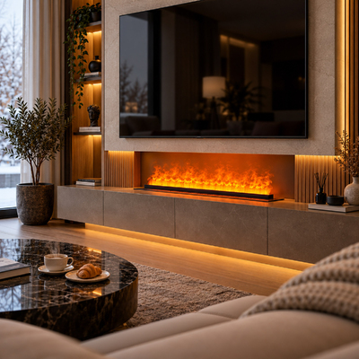 Built-in 3D water vapor electric fireplace Cloude 100, Art Flame, 200x1000x240 mm, 500 W, 20 flame colors, Wi-Fi,  Remote control, Smart Life