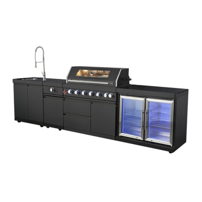 Bucătărie de vară  B-ZH601-1-BG, 3380x580x900 mm, Art Flame, Sistem de siguranță gaz/flacără, 1 dulap cu chiuvetă și robinet de apă, 1 frigider încorporat, Iluminare LED exterioară a panoului frontal, Rezistent la coroziune