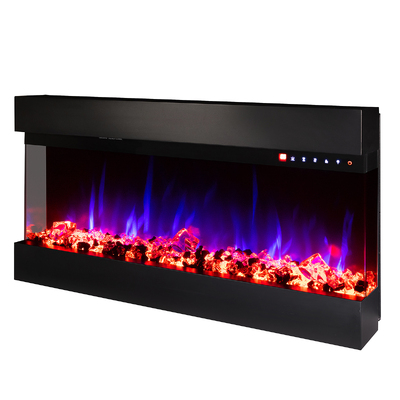 Șemineu electric 3D de perete-incorporabil Dalas, 484x930x200 mm, 1500W, 30 de combinații de culori, Termostat, Bușteni și cristale