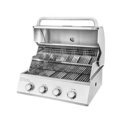 Grătar pe gaz ERB400R, 690x630x520 mm, Art Flame, Sistem de siguranță gaz/flacără, Iluminare LED exterioară a panoului frontal, Montaj facil, 1 termometru, 1 mâner capac, 1 suport de încălzire 